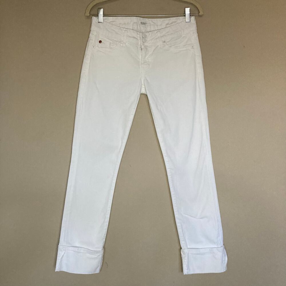 Hudson Jeans Women's Ginny Denim Crop White Straight Leg Fixed Cuff Stretch 27